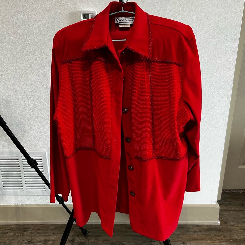 Vintage Saint Germain Paris Faux Suede Jacket Red Large Stylish Stitching/button